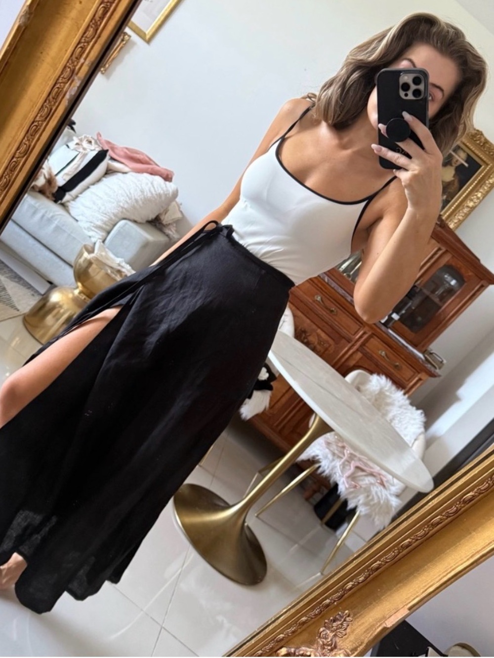 H&M cream  and Black Scoop Neck Bodysuit